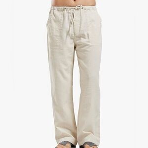 Cream Drawstring Linen Pants (Unisex)
